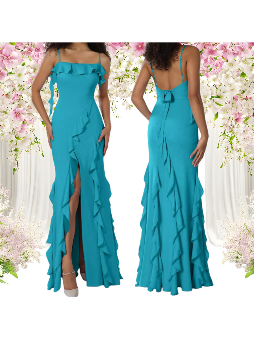 AW BRIDAL 0 XS turquoise blue chiffon Kaiden formal party maxi dress NEW 0B12